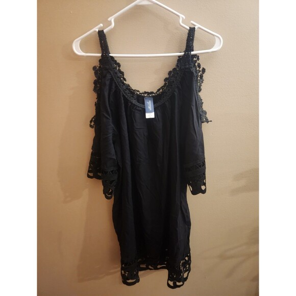 Swimsuits for All Cover Up Black Lace Trim Dress Embroidered Women's Size 6/8 - Picture 1 of 5